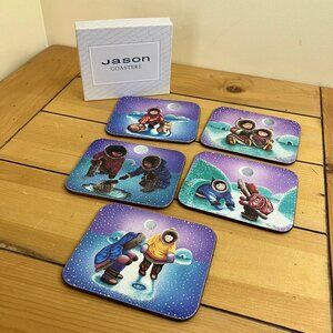 Inuit Children Coasters Set of 5 Jason Brand Cork Backing Tony Paine Art